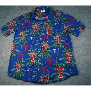 Men's Texas Rangers FOCO Royal Palm Tree Button Up Shirt XL Blue Palm Tree